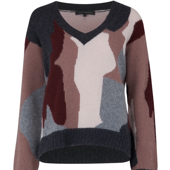 Skull Cashmere Sweaters - SKULL CASHMERE Cayenne-Vee Grey Camouflage V-Neck Cashmere Sweater Large